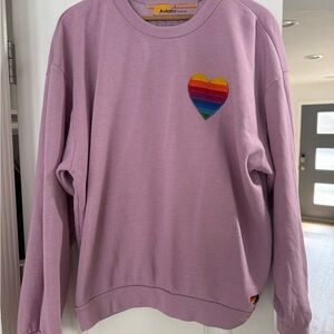 Aviator Nation Lavender Sweater with Rainbow Heart